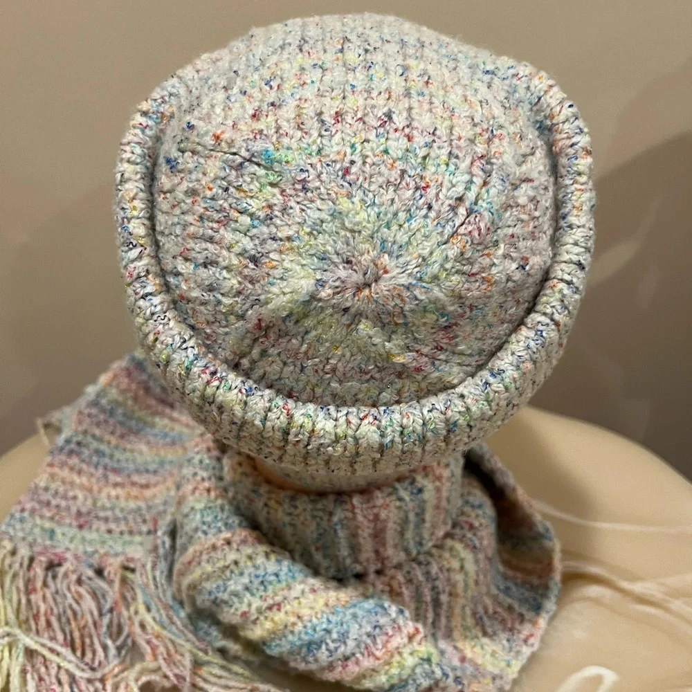Handmade Knit Women's Hat and Scarf Set Multi-Color Pastel Confetti Winter Warm